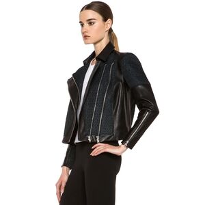 Helmut Lang Peak Jacquard Leather Crop Biker Jacket Size Small Black